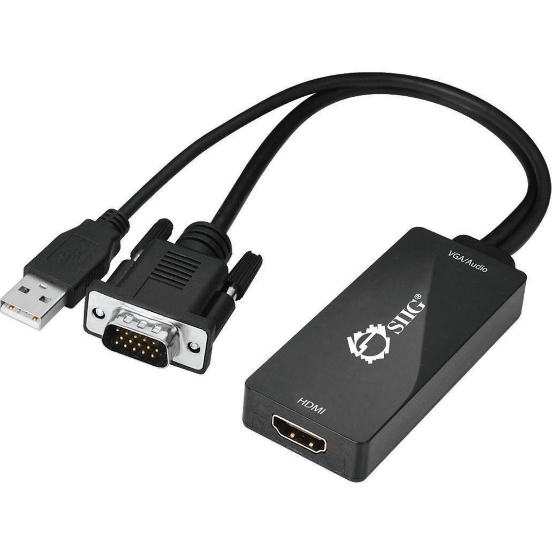 SIIG VGA and USB to HDMI converter showing connection ports and cables-alternate-image1