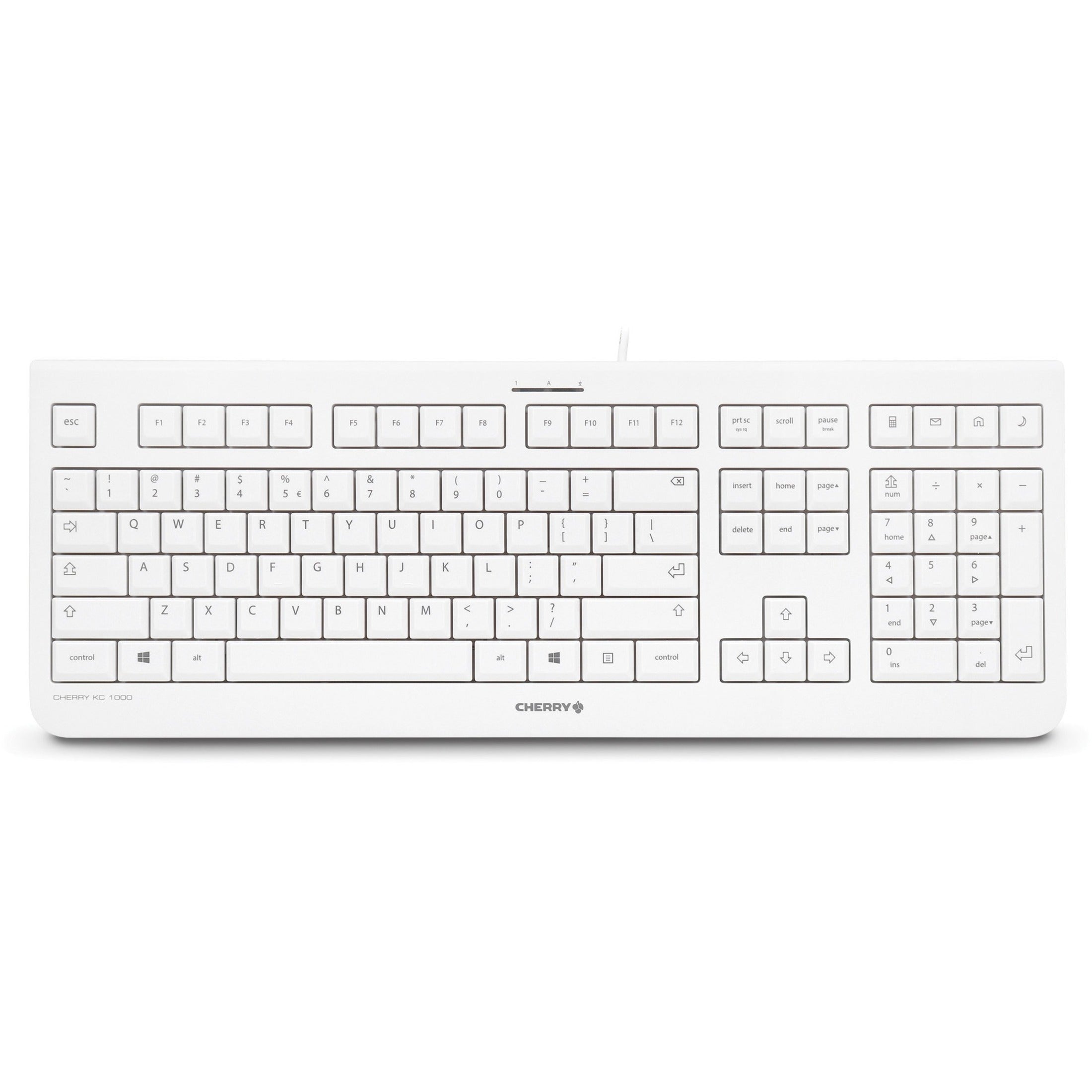 CHERRY KC 1000 Professional USB Keyboard, 104 Quiet Keys, LED Indicators, Abrasion Resistant, Numeric Keypad, 4 Hotkeys, Plug & Play, Pale Gray - JK-0800EU-0 (3 Year Warranty)