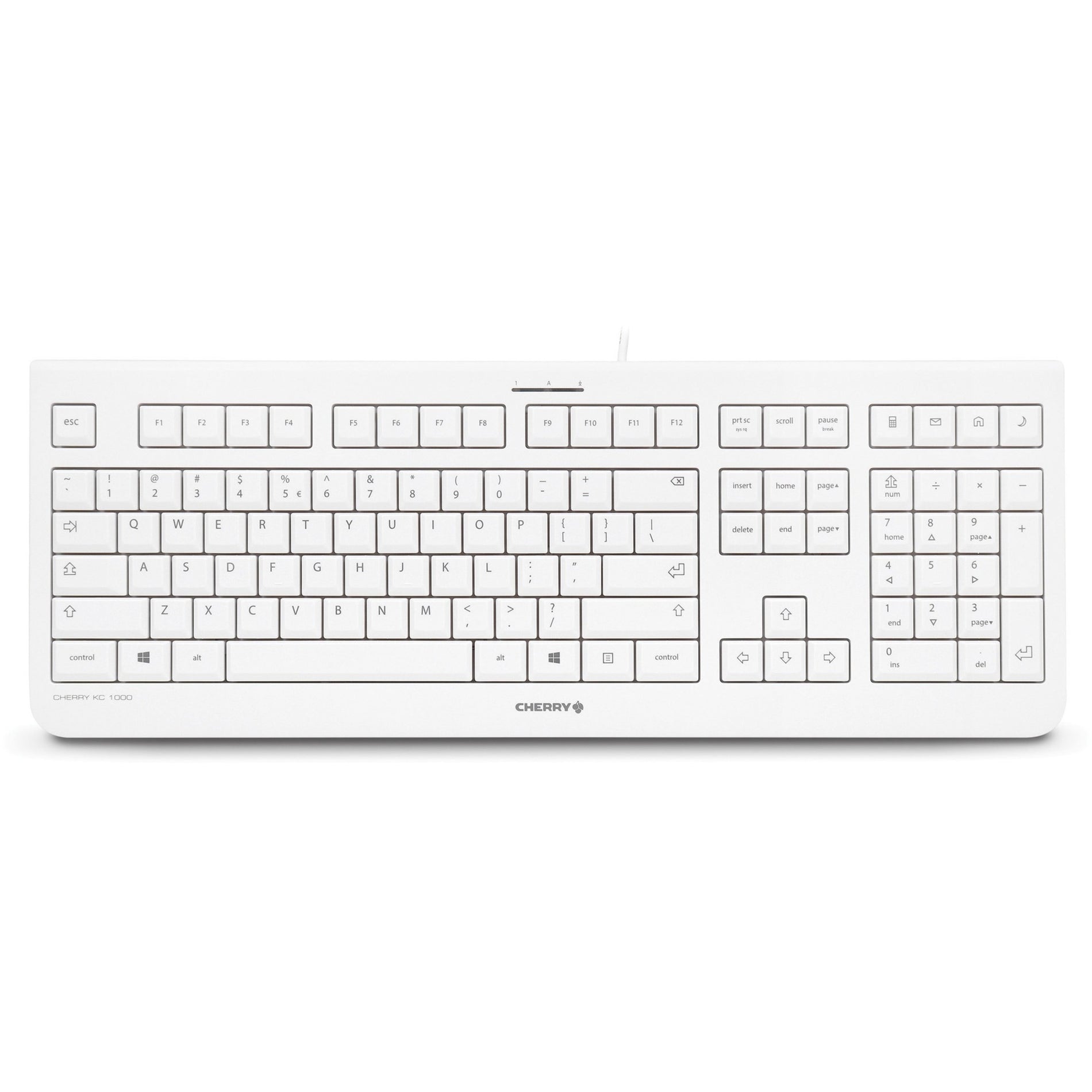 Top view of white CHERRY KC 1000 keyboard showing full layout with numeric keypad and function keys-alternate-image1