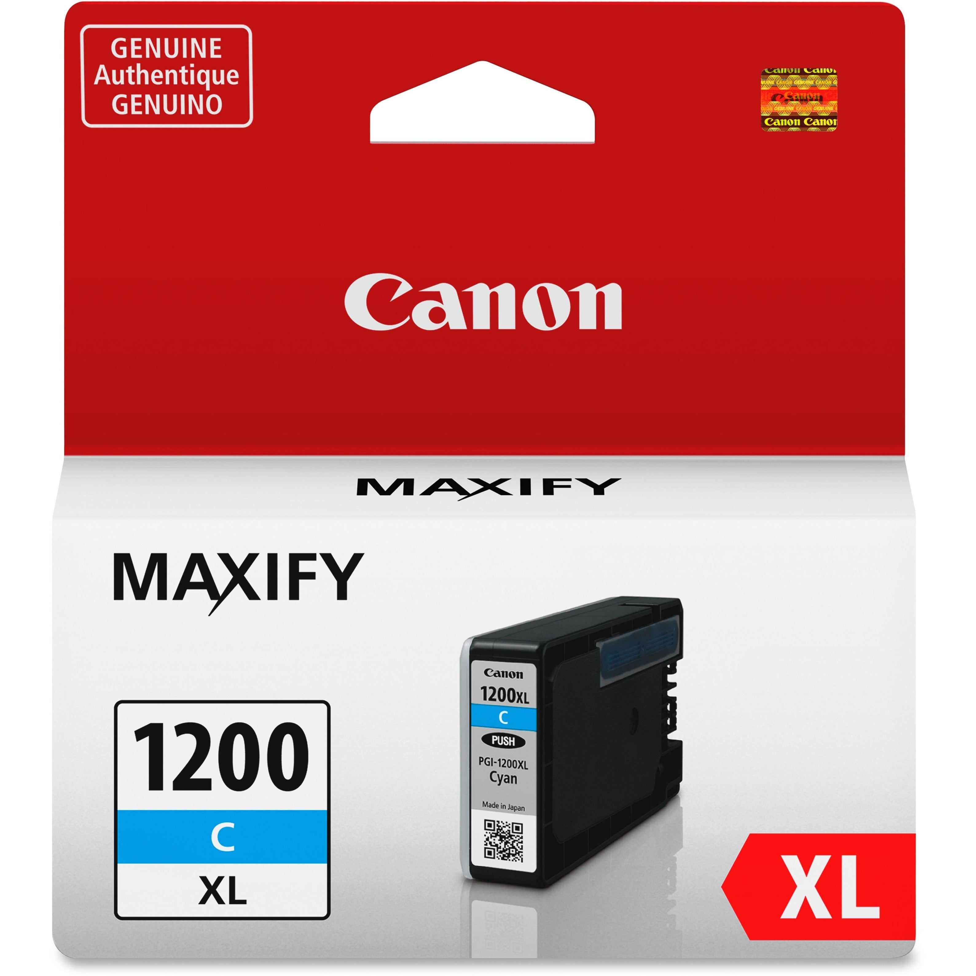 Canon PGI-1200 XL 9196B001 Cyan Pigment Ink Cartridge, Smudge Resistant, Highlighter Resistant, 34.7 mL, 900 Pages