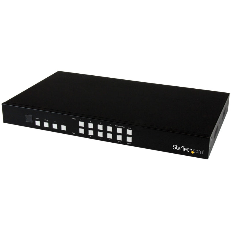 Front view of StarTech.com VS424HDPIP HDMI matrix switch showing control panel with multiple function buttons