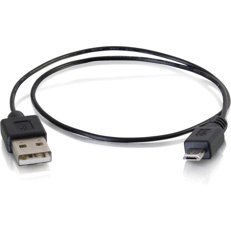 Full length view of 18-inch USB charging cable showing flexibility and both connectors