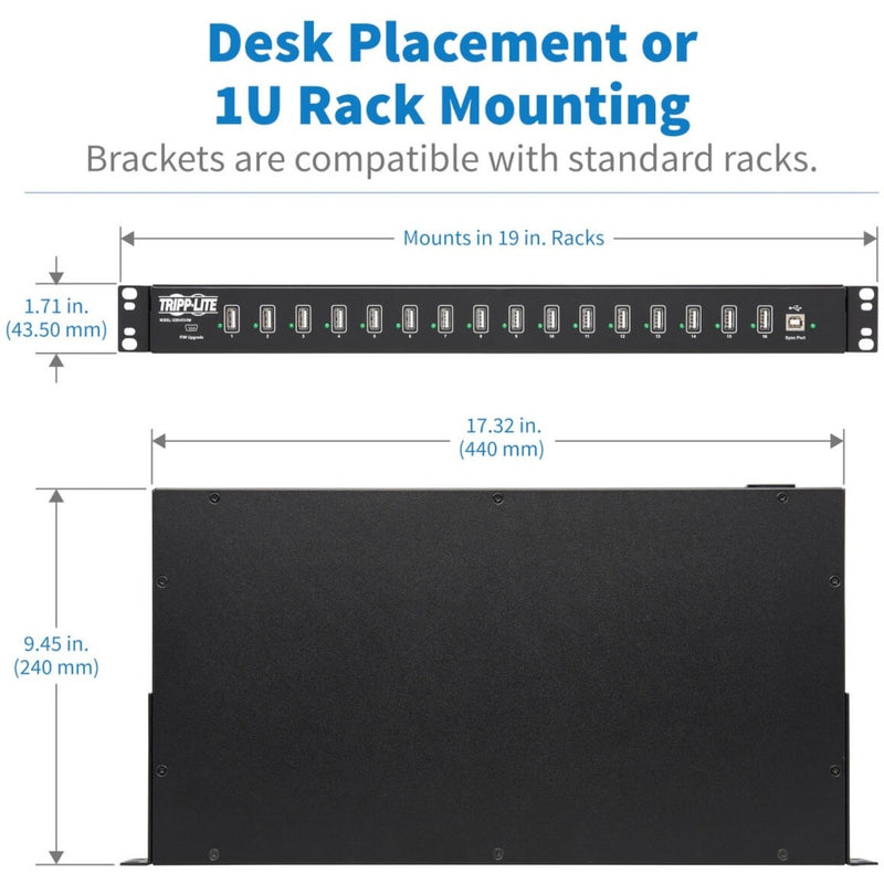 Technical diagram showing mounting dimensions and specifications for rack installation