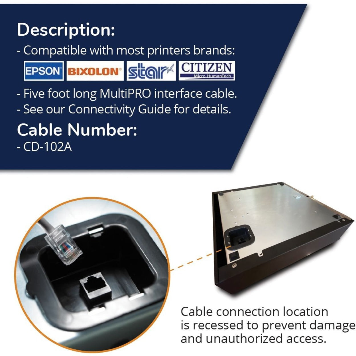 apg CD-102A MultiPRO Interface Kabel 5 Voet Gegevensoverdrachtkabel voor Printers Kaslades en POS-terminals