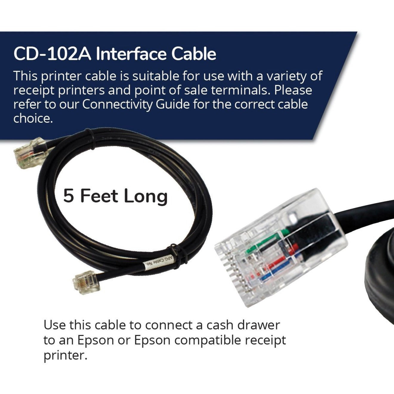 apg CD-102A MultiPRO Interface Cable, 5 Feet, Data Transfer Cable for Printers, Cash Drawers, and POS Terminals