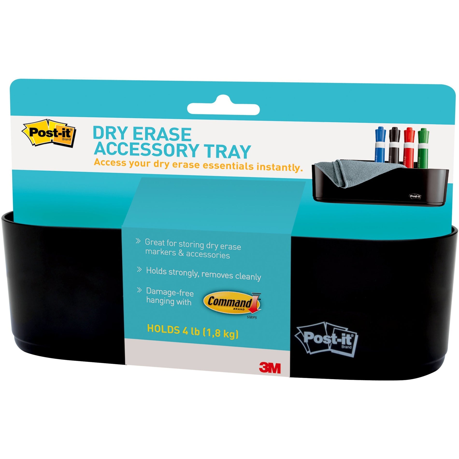 Front view of Post-it Dry Erase Accessory Tray package showing product features and specifications-alternate-image3