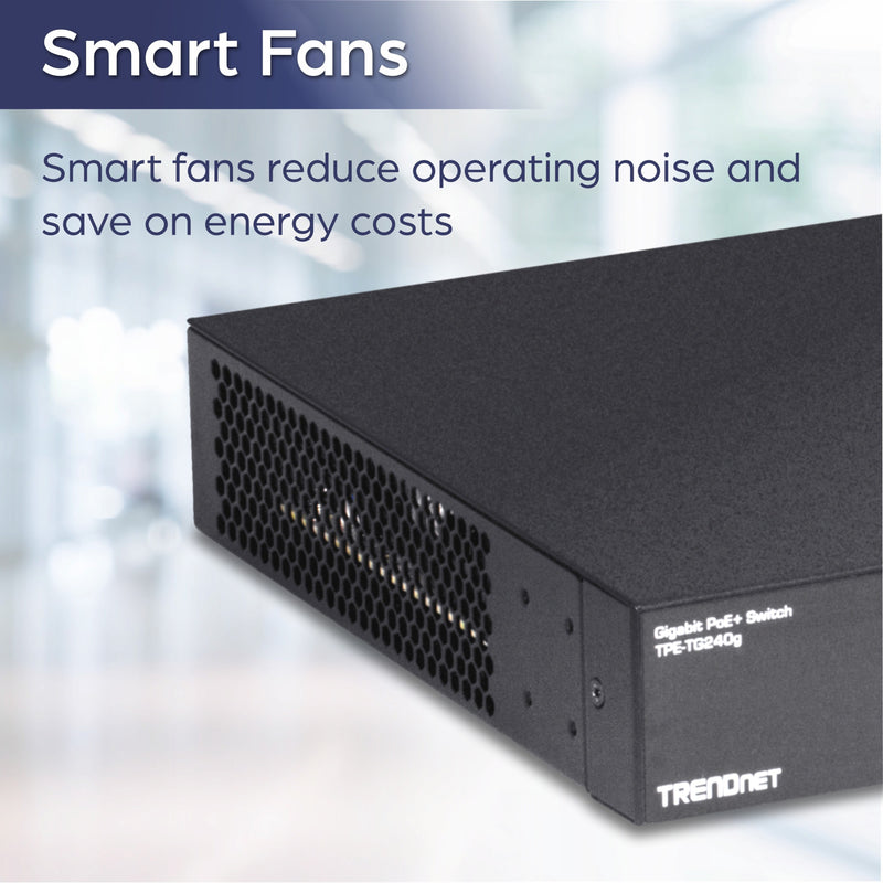 Detail of TRENDnet TPE-TG240G smart fan system with cooling vents