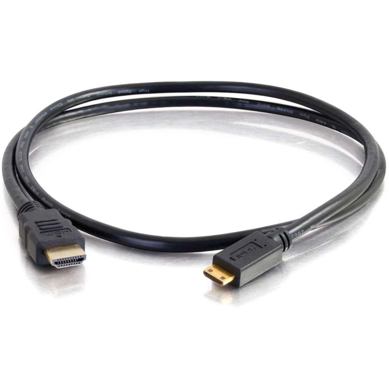 10-foot black HDMI to Mini HDMI cable with gold-plated connectors displaying both standard HDMI and Mini HDMI ends