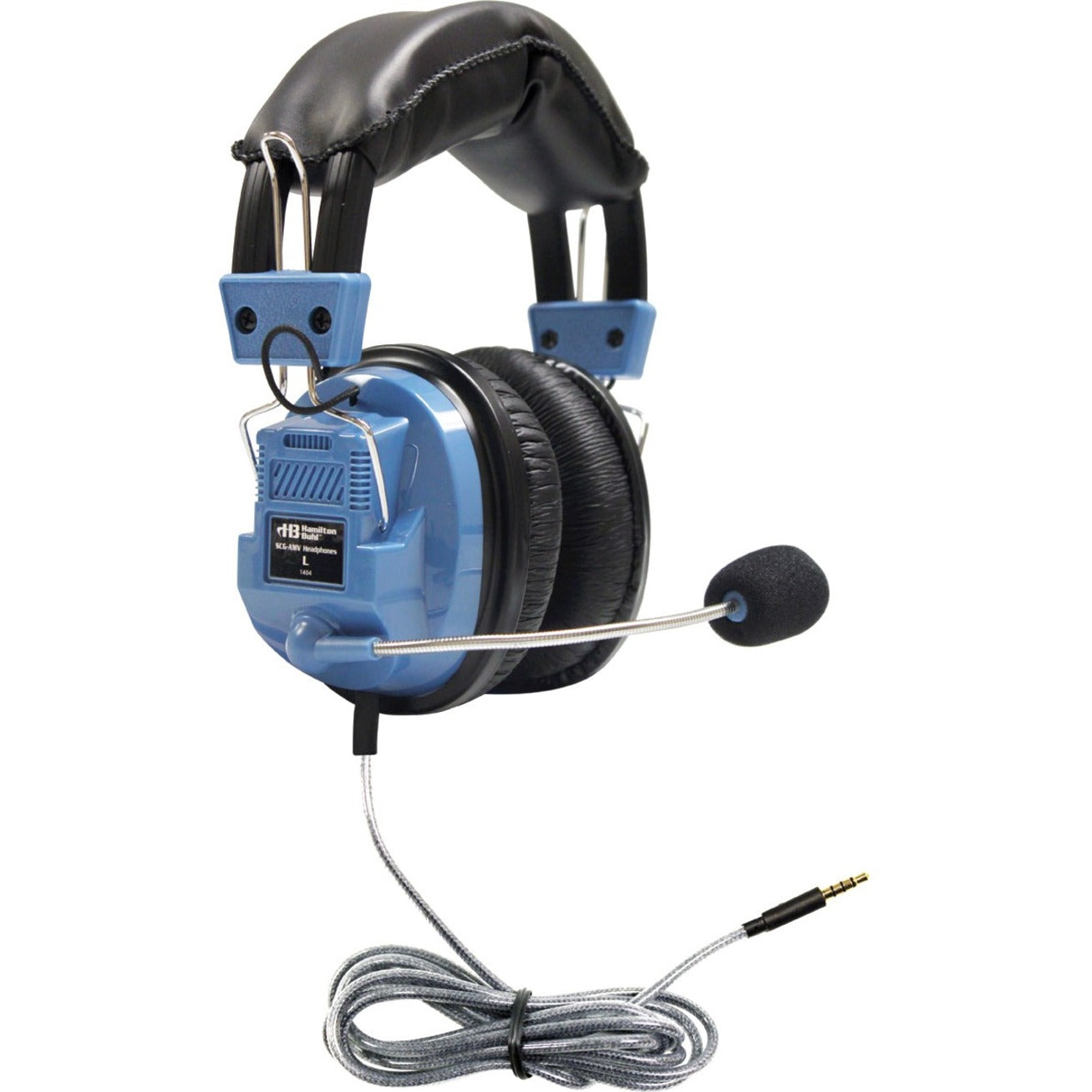 Left side view of Hamilton Buhl SCG-AMV headset highlighting the gooseneck microphone and light blue housing design-alternate-image3