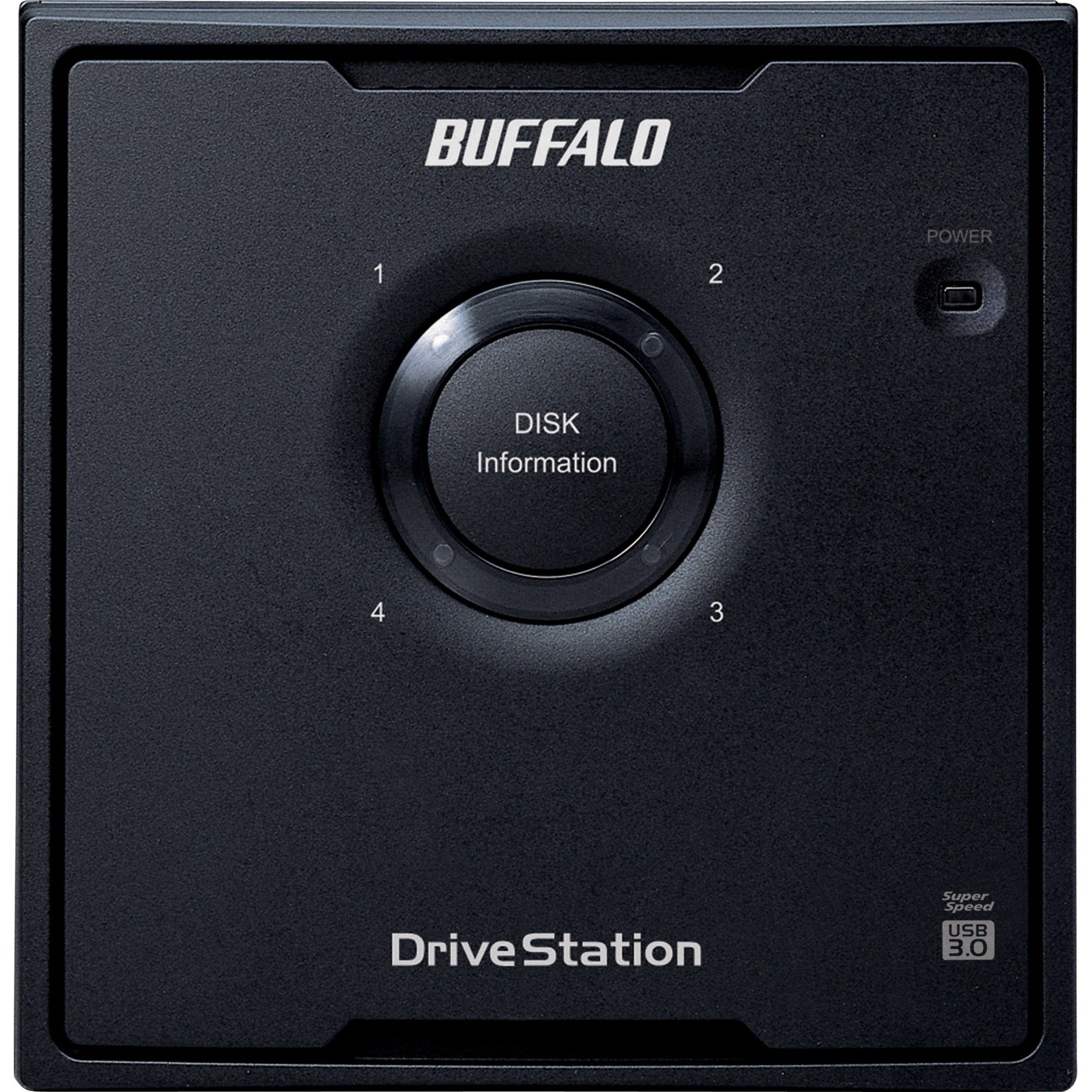 Close-up view of Buffalo DriveStation Quad control panel with disk information display-alternate-image2