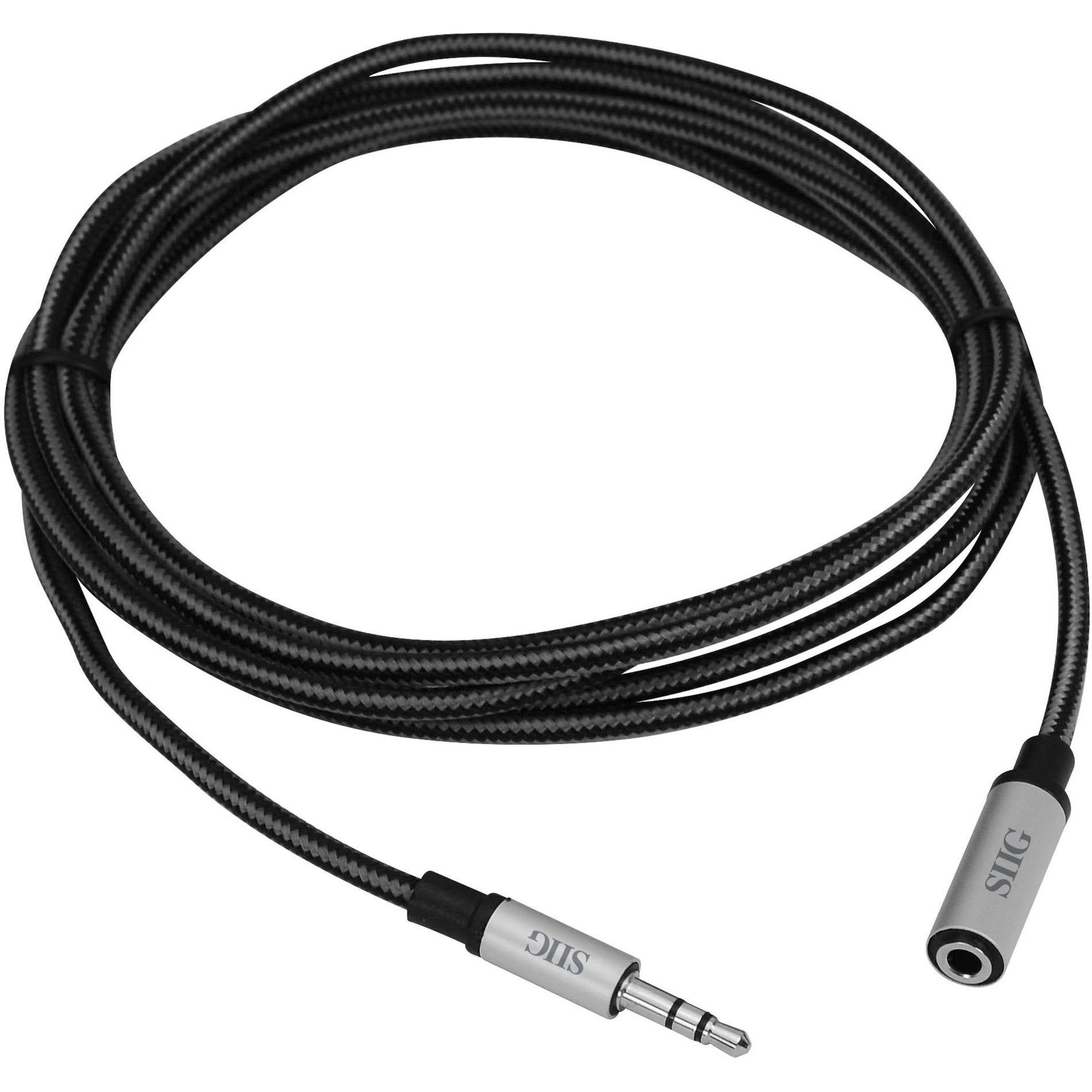 SIIG CB-AU0C12-S1 Woven Fabric Braided 3.5mm Stereo Aux Cable (M/F) - 2M, Tangle-Free, Loss-Less Audio, Durable