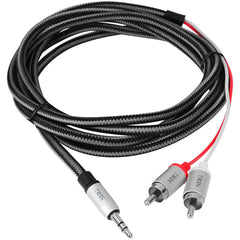 كيبل ستيريو مزود بـ RCA من SIIG CB-AU0F12-S1، قماش محبوك مضفر 3.5 ملم إلى RCA (M/M) - 2 متر، مقاوم للتشابك، صوت بلا فقدان، متين