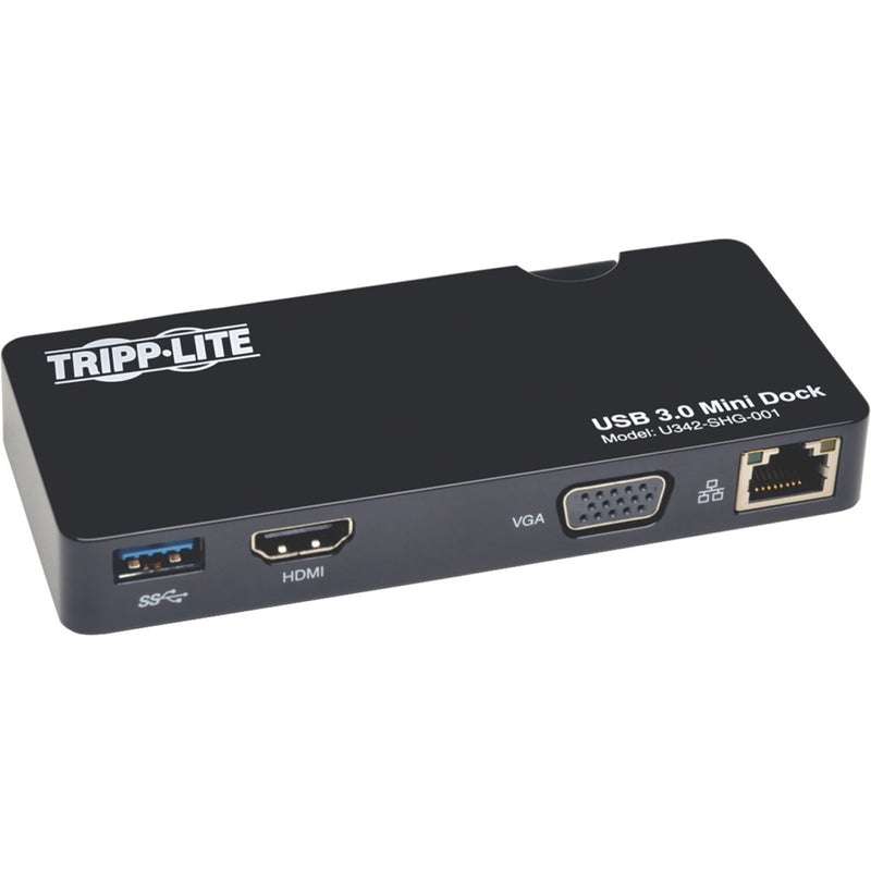 Angled view of Tripp Lite USB 3.0 Mini Docking Station showing compact design