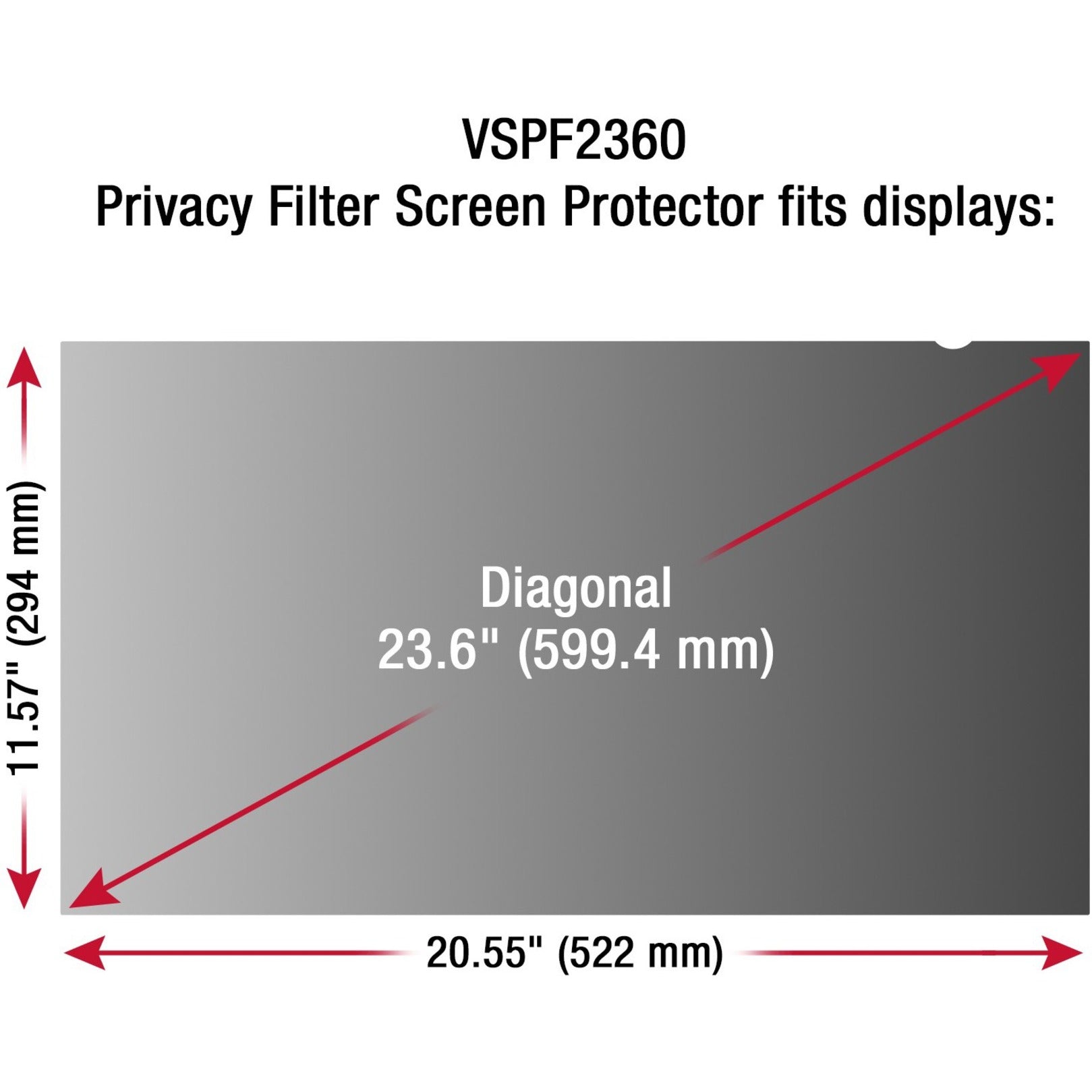 ViewSonic VSPF2360 Privacy Filter Screen Protector, 23.6" LCD Monitor, Anti-reflective, Anti-glare, Durable, Scratch Resistant, Widescreen, Black (2 Year Warranty)