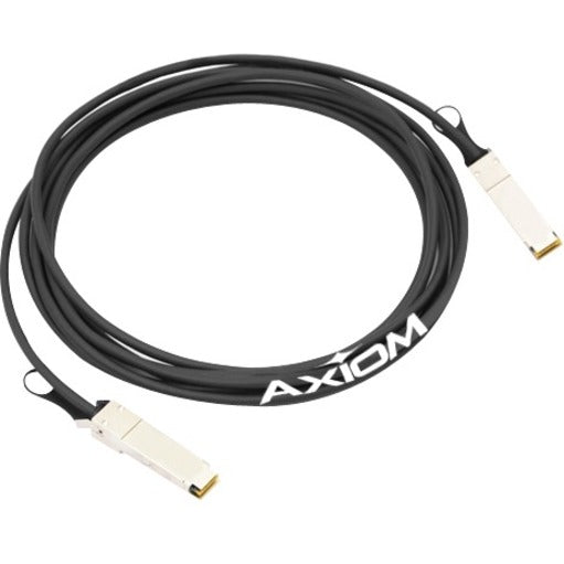 Axiom 5-meter black QSFP+ passive direct attach cable with white connectors featuring Axiom branding