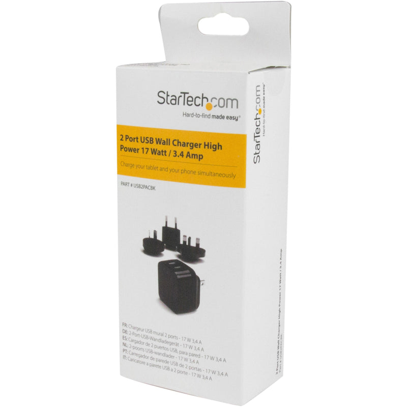 Retail packaging of StarTech.com USB wall charger