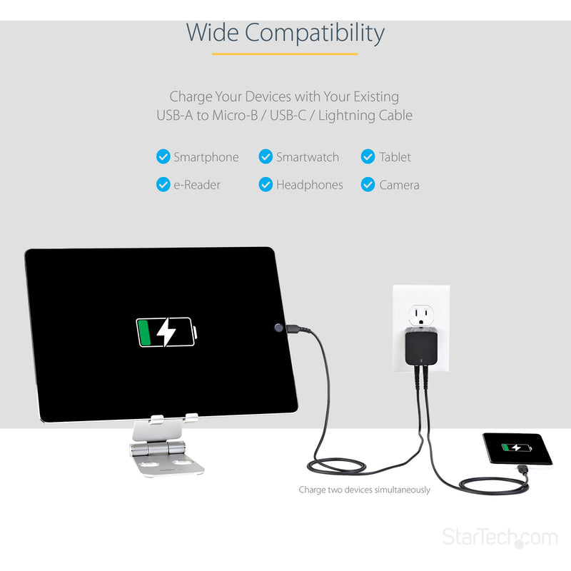 Diagram showing smart charging capabilities and device compatibility