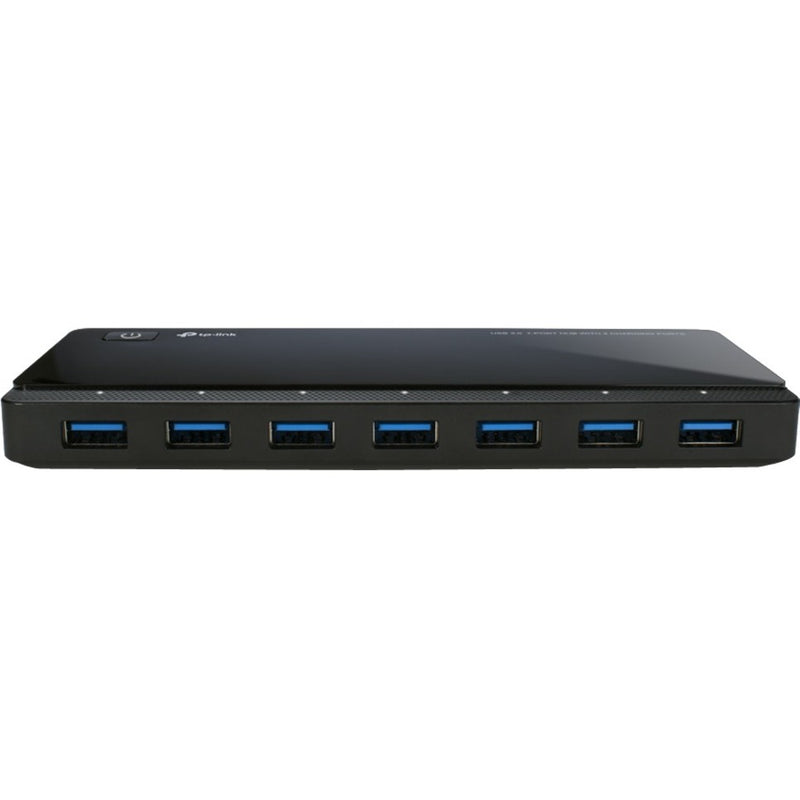 Side view of TP-Link UH720 USB hub showing all 7 USB 3.0 ports