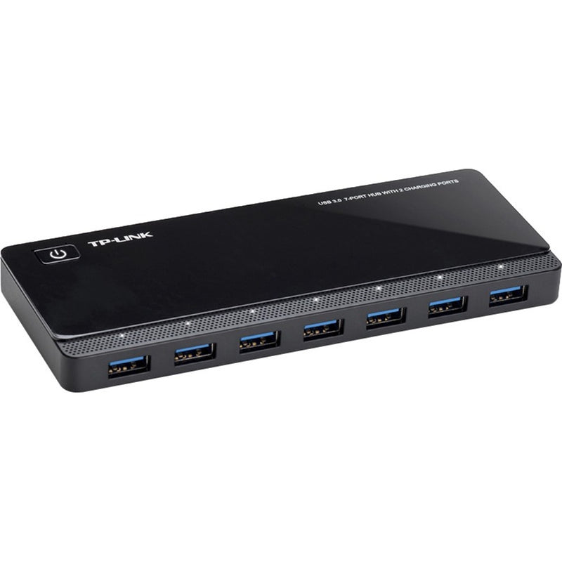 TP-Link UH720 7-port USB 3.0 hub with 2 charging ports shown from top angle