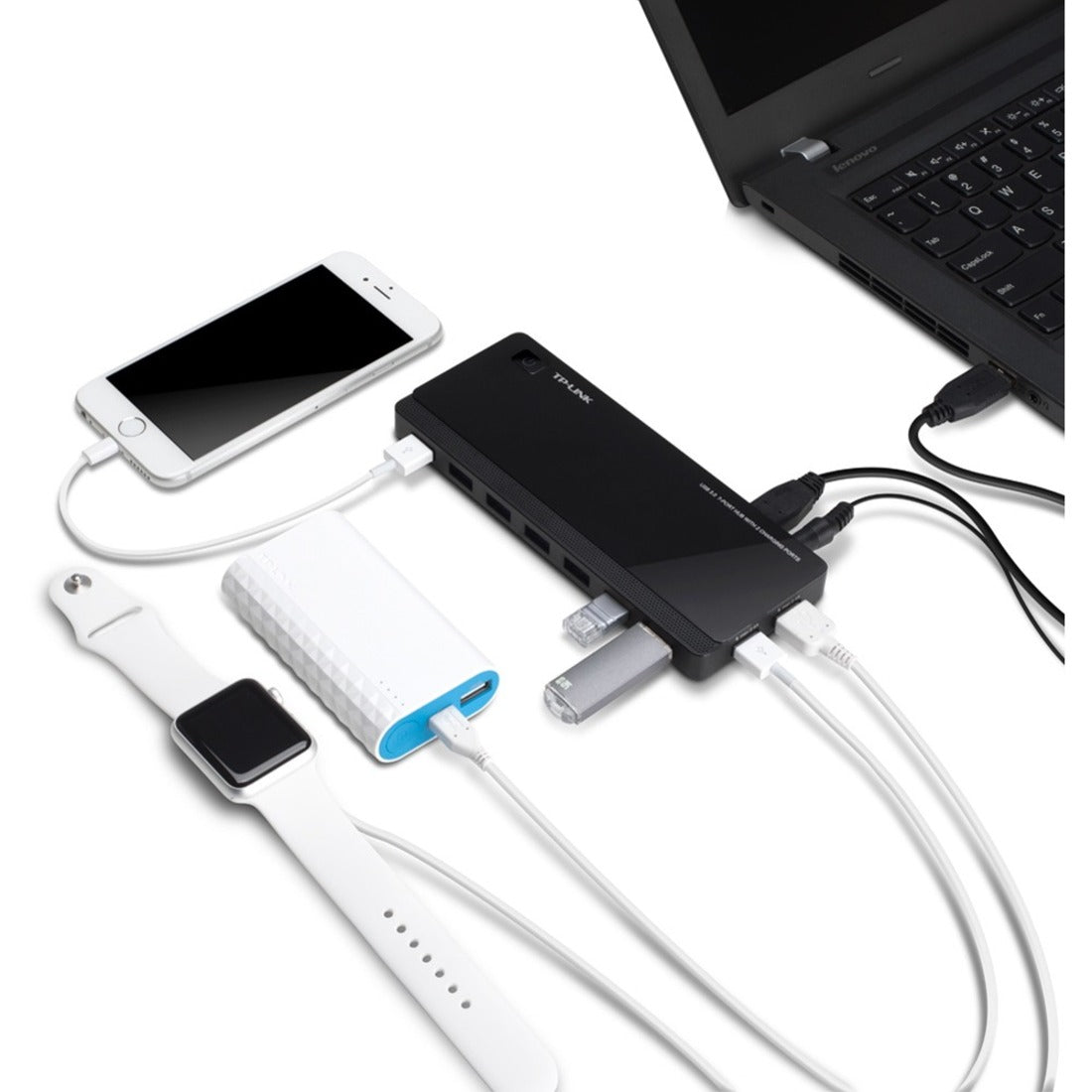TP-Link UH720 USB 3.0 7端口集线器，带2个充电端口，扩展USB连接并同时充电设备 品牌名称：TP-Link 品牌名称翻译：普联