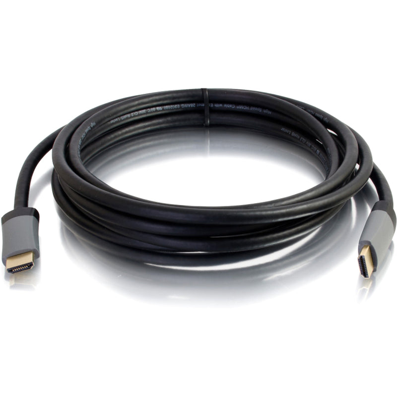 Full length view of 50-foot black HDMI cable with connectors