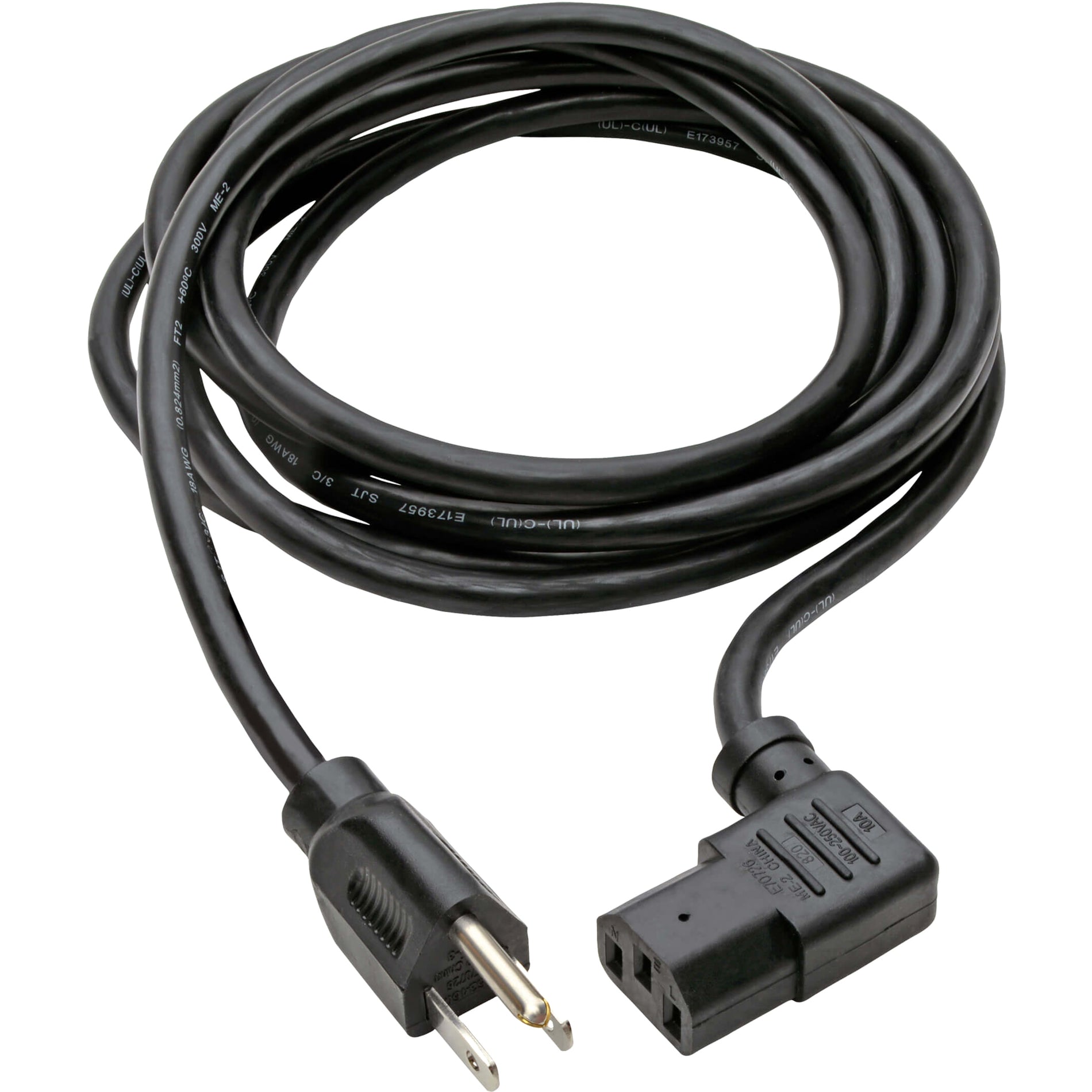 Full-length view of 10-foot black power cord with NEMA and IEC connectors-alternate-image2