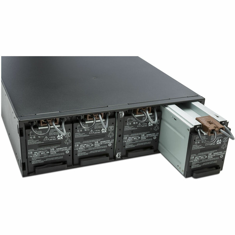 Side angle view of APC Smart-UPS SRT 192V battery pack's modular battery system with extended drawer