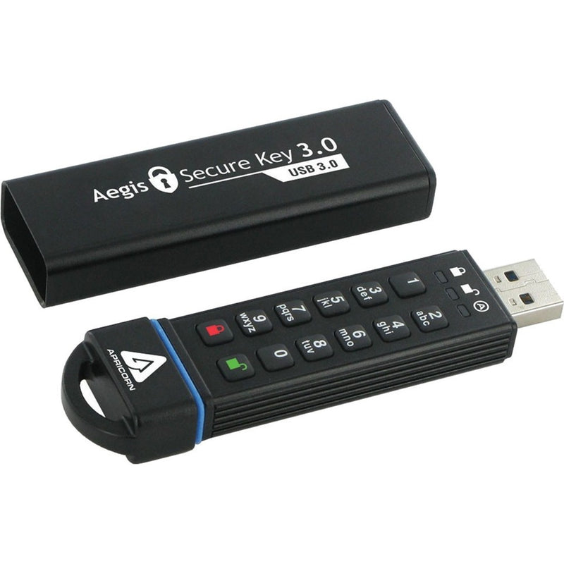 Side view of Aegis Secure Key 3.0 showing keypad layout and USB connector