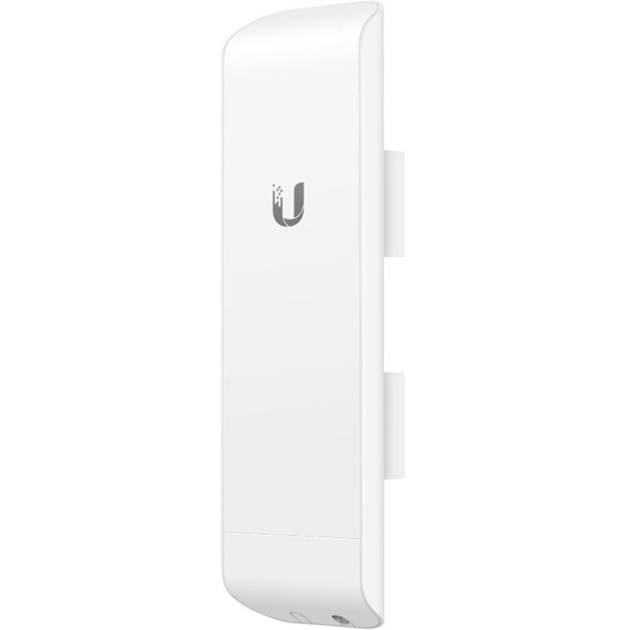 Front view of Ubiquiti NanoStationM NSM2 wireless bridge showing sleek white casing and logo-alternate-image1