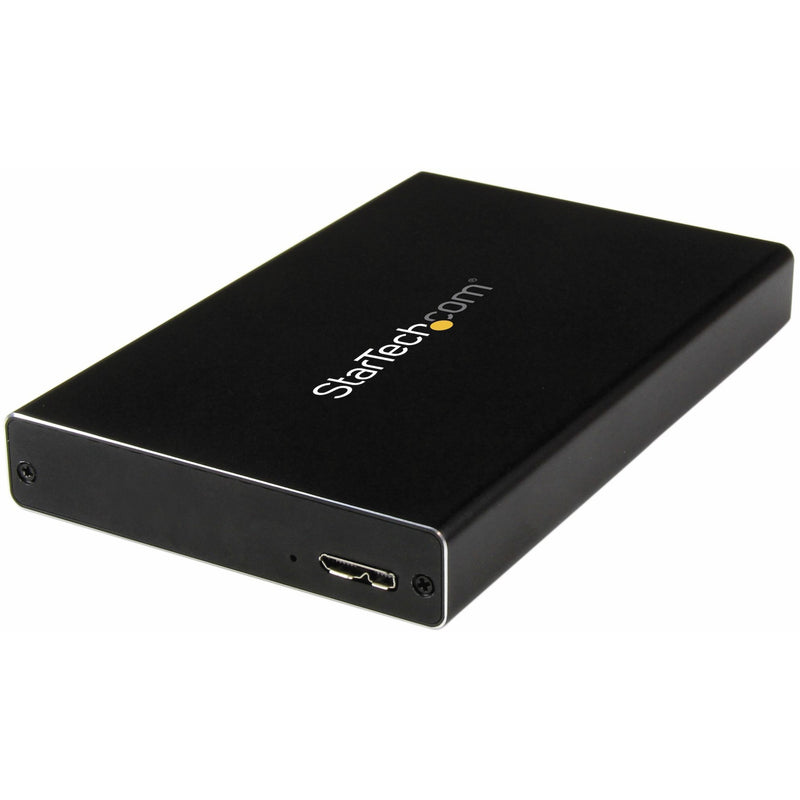 Front view of StarTech.com black aluminum external drive enclosure showing USB 3.0 port