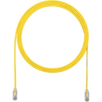 Yellow 3-foot CAT6 network patch cable with clear RJ-45 connectors coiled in a circular pattern