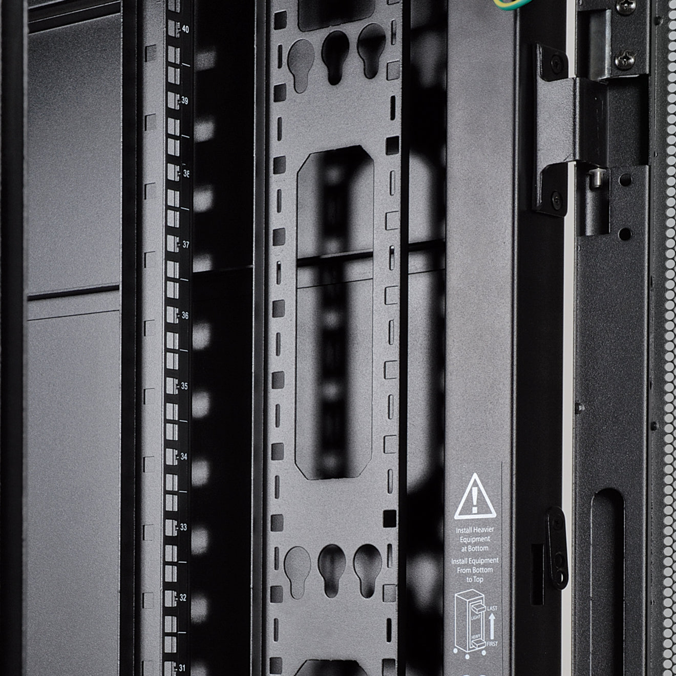 Close-up view of vertical cable management bar showing numbered rack units and mounting system-alternate-image2