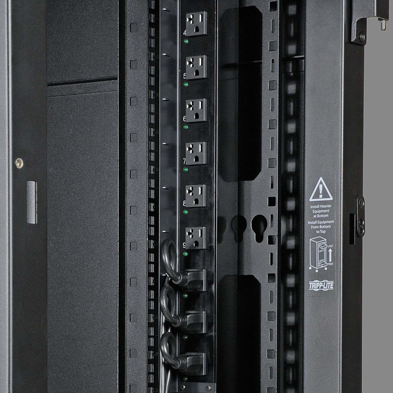 Vertical cable management bar shown with installed PDU and organized cable routing-alternate-image3