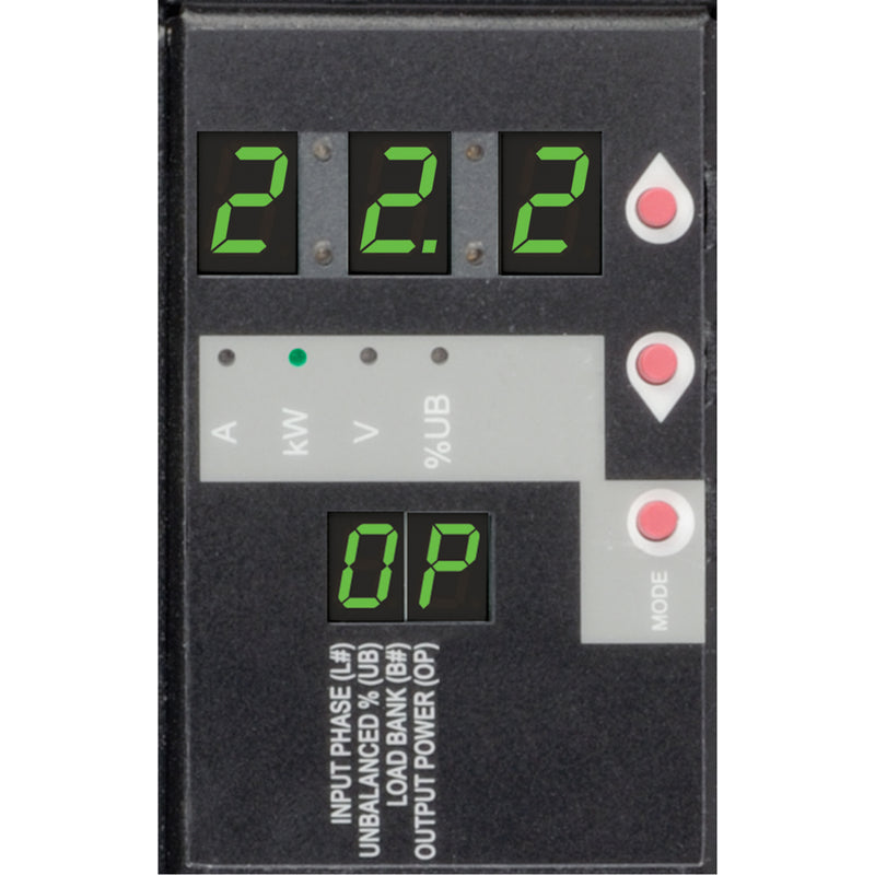 Close-up of PDU digital monitoring interface showing power metrics display