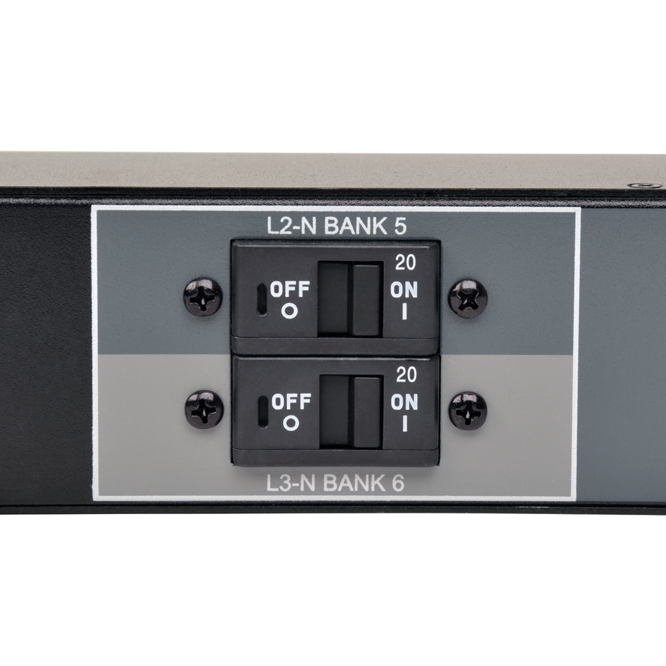 Close-up of PDU circuit breaker panel showing dual breaker configuration-alternate-image3