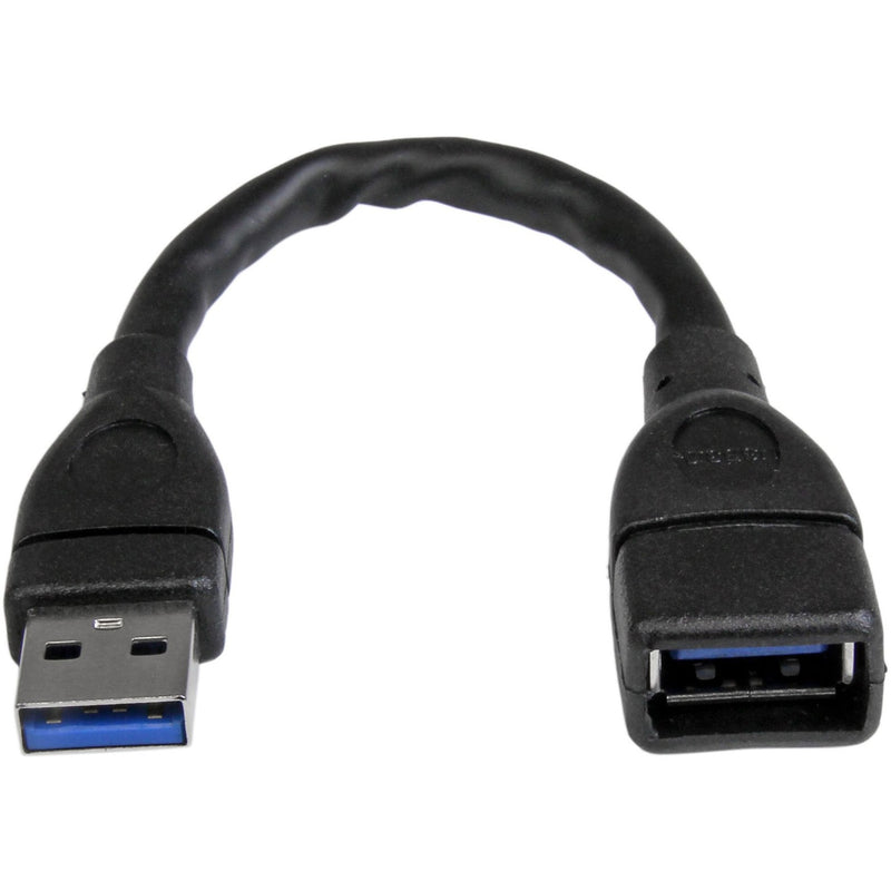 StarTech.com 6-inch USB 3.0 extension cable showing male and female connectors with blue USB 3.0 interface