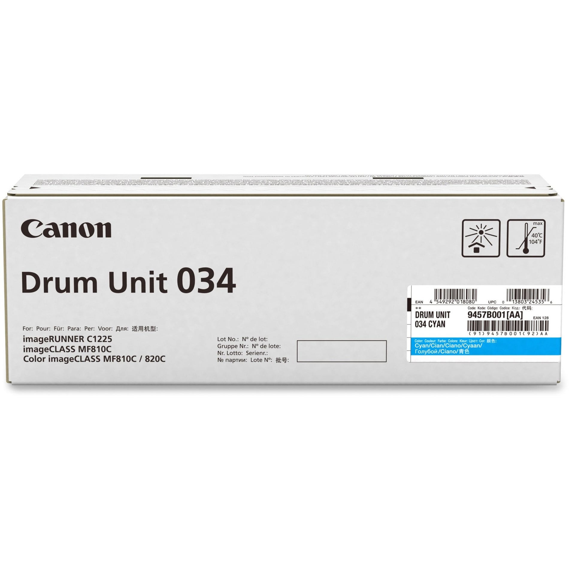 Canon 034 Cyan Drum Unit packaging showing product details and compatibility information-alternate-image1