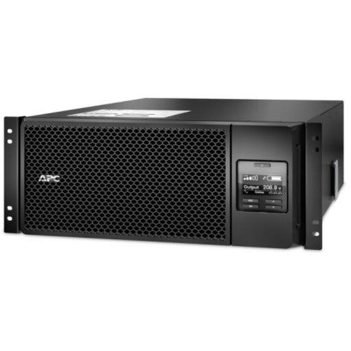 Front view of APC Smart-UPS SRT 6000VA rack-mounted UPS showing honeycomb ventilation grille and LCD display-alternate-image1