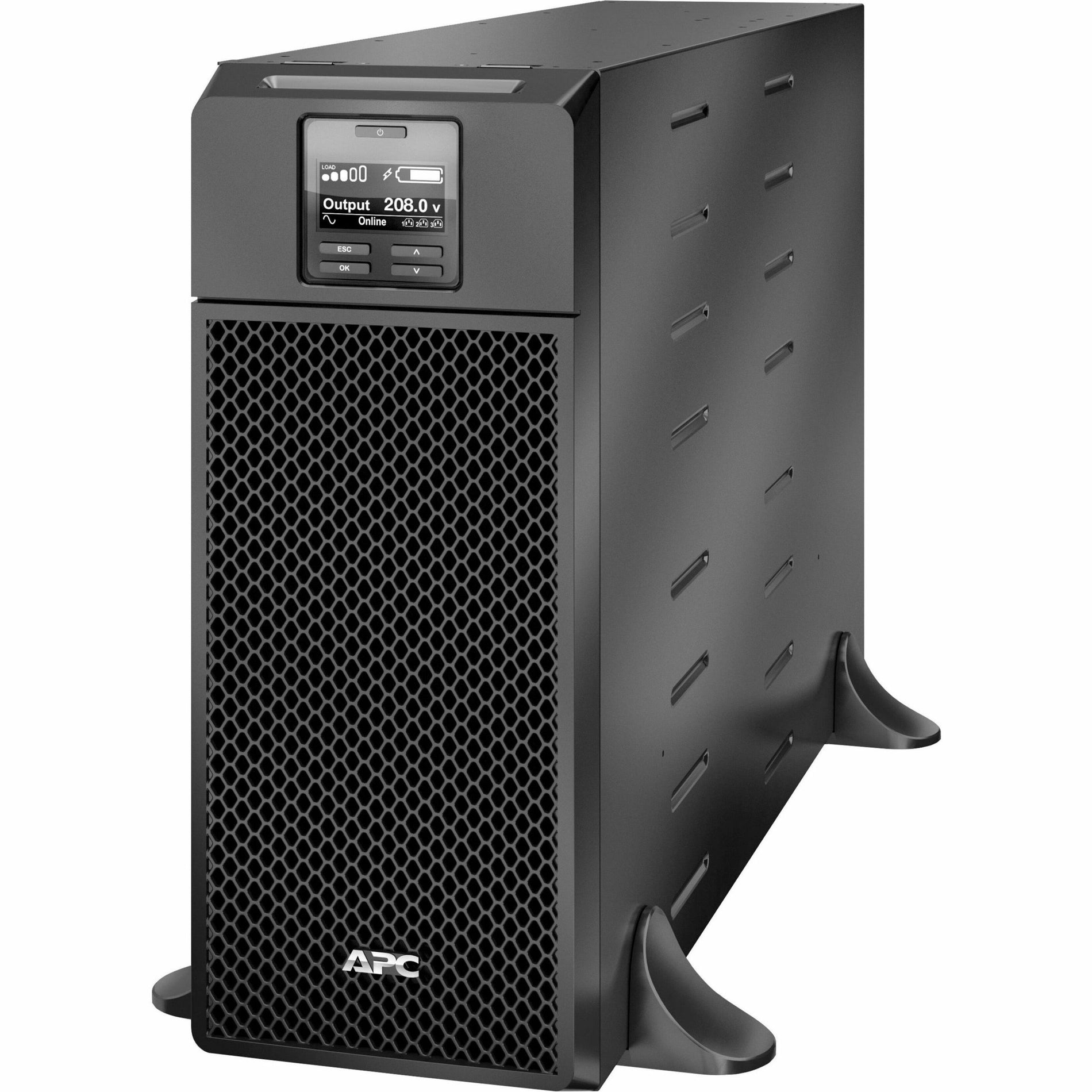 Front view of APC Smart-UPS SRT 6000VA showing LCD display screen and mesh ventilation panel-alternate-image1