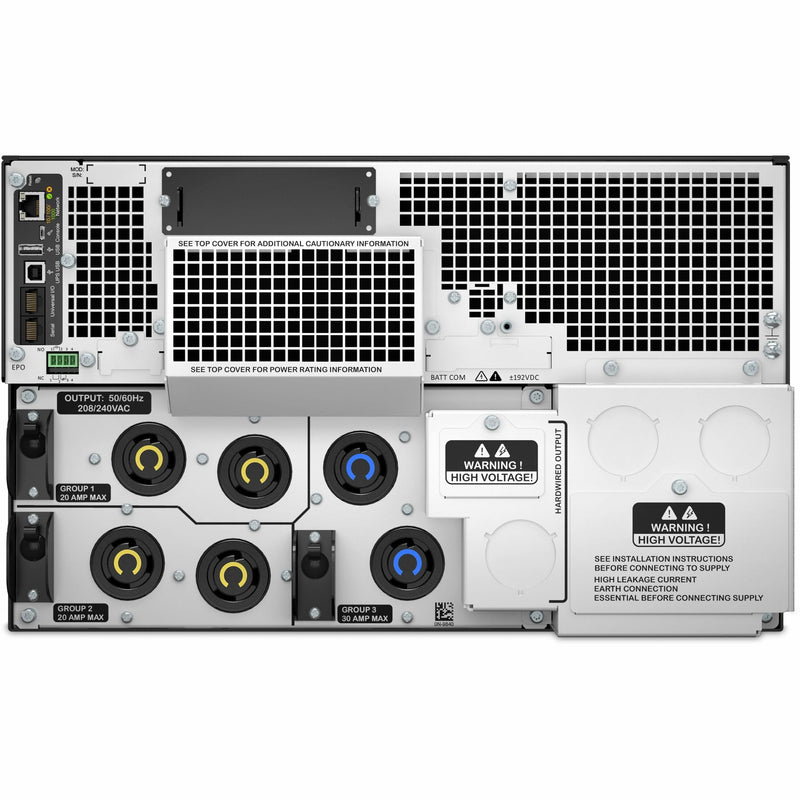 Rear panel view of APC Smart-UPS SRT showing multiple power outlets and connectivity ports