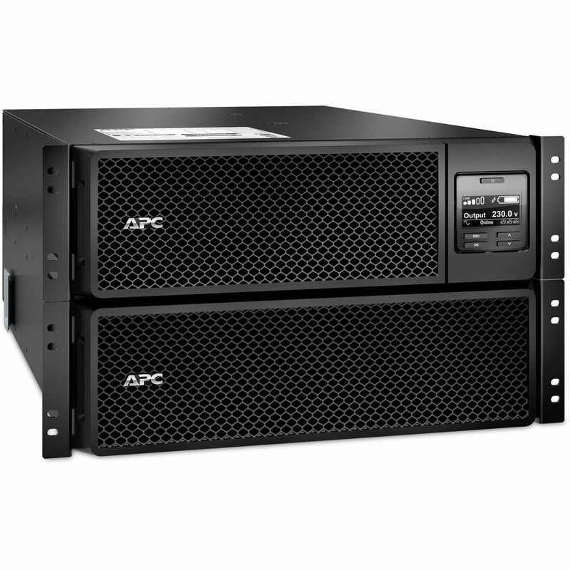 Front view of APC Smart-UPS SRT 10000VA rack-mounted UPS system with LCD display