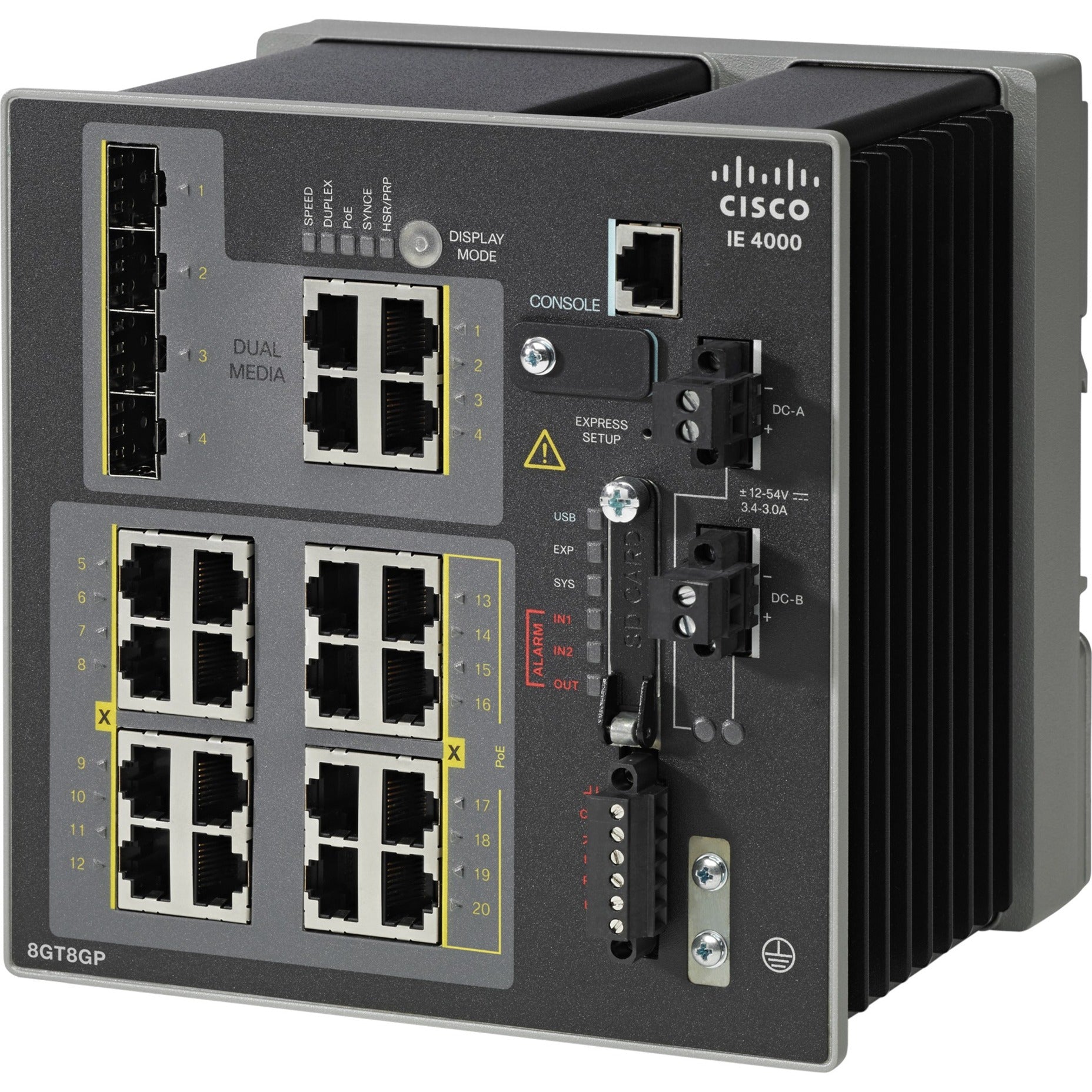 Marca: Cisco Switch Industrial Ethernet IE-4000-8GT8GP4G-E 8 x RJ45 10/100/1000 con 8 x 1G Montaje en Riel DIN Montable en Rack.