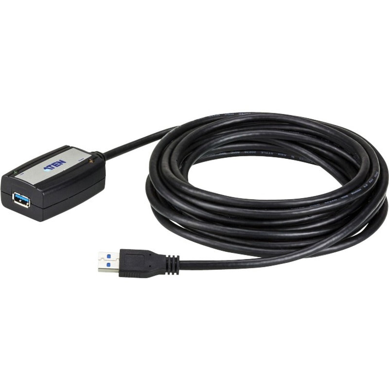 ATEN UE350A USB 3.1 Gen1 extension cable showing 5-meter black cable with male USB connector and female extension unit