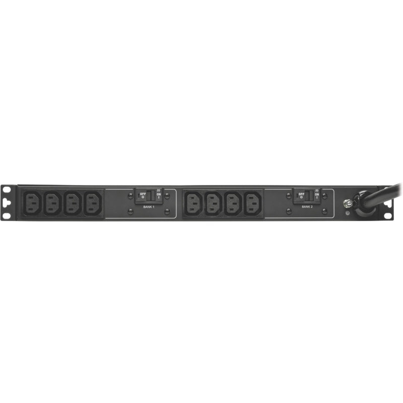 Detailed front view of Tripp Lite PDUH32HV PDU showing outlet arrangement and controls