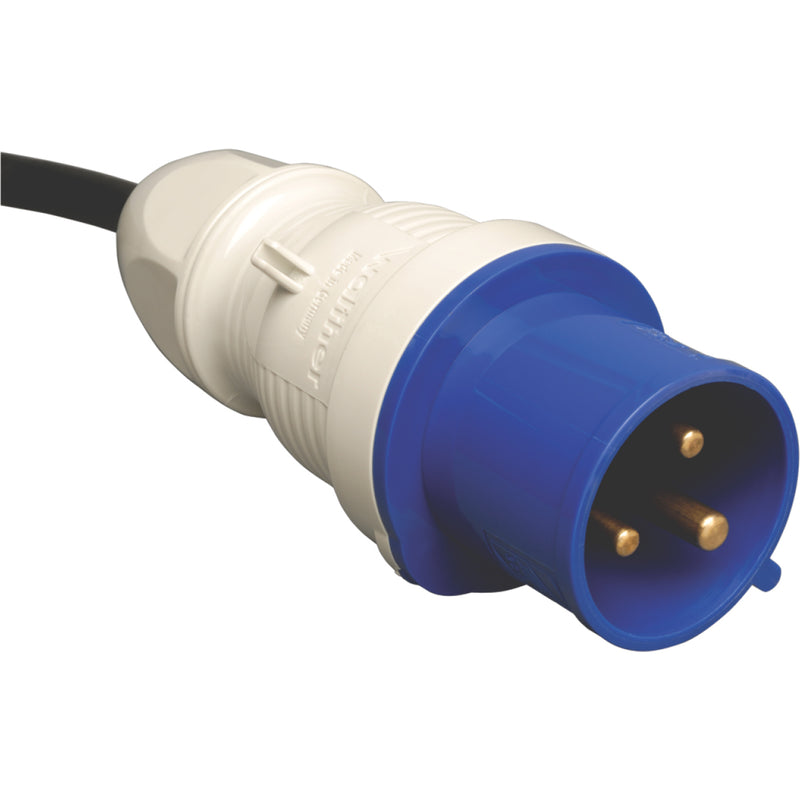 Detail of IEC 60309 32A Blue power input connector on Tripp Lite PDUH32HV19 PDU