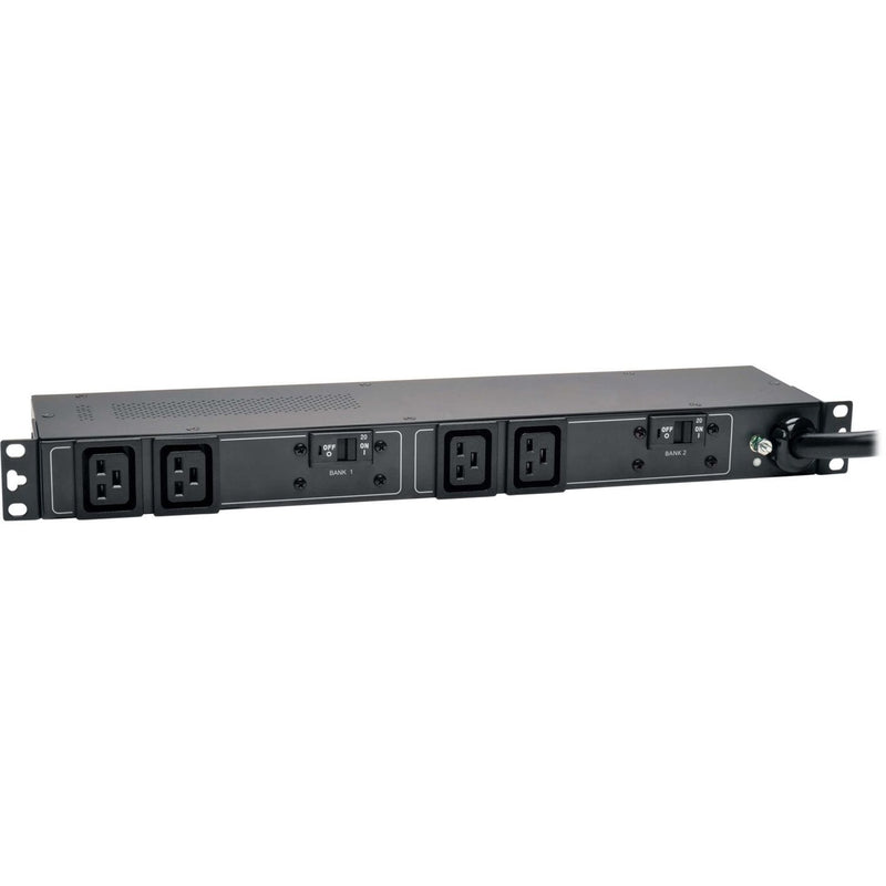 Front view of Tripp Lite PDUH30HV19 PDU showing four IEC C19 outlets and power switches