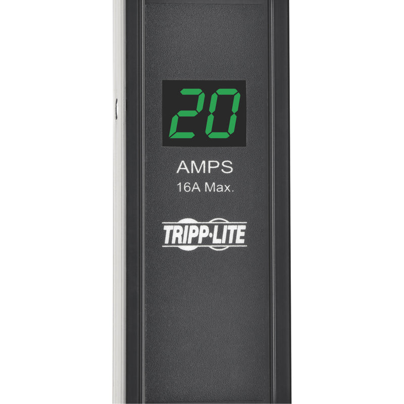 Close-up of digital amp meter display on Tripp Lite PDU