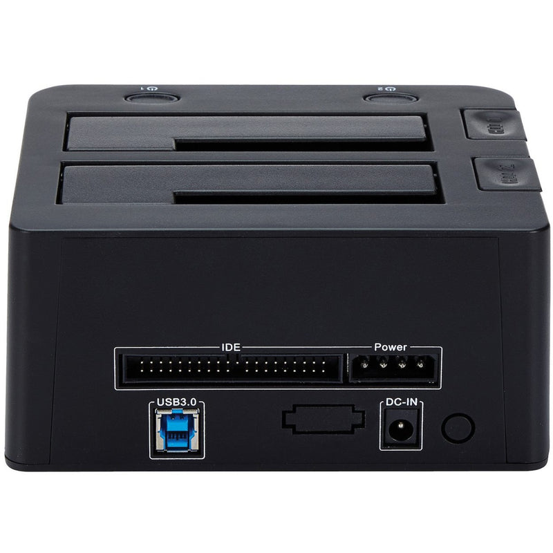 Rear view of docking station showing USB 3.0, IDE, and power ports