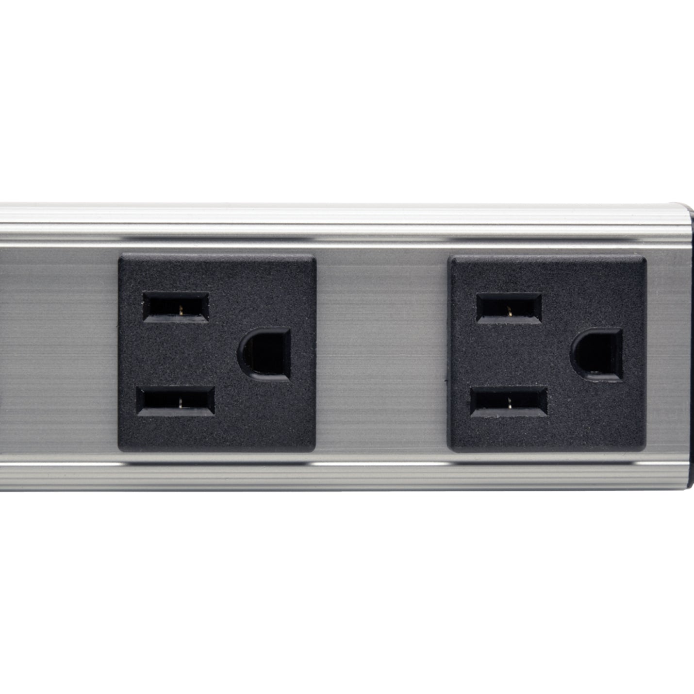 Close-up view of NEMA 5-15R outlets on Tripp Lite PS120406 power strip-alternate-image2