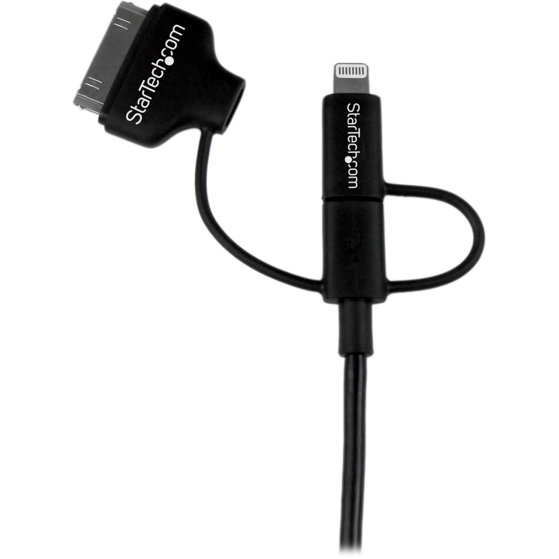 StarTech.com LTADUB1MB Lightning/30-pin Dock/Micro USB to USB Combo Cable for iPhone / iPod / iPad, 3.28 ft, Black